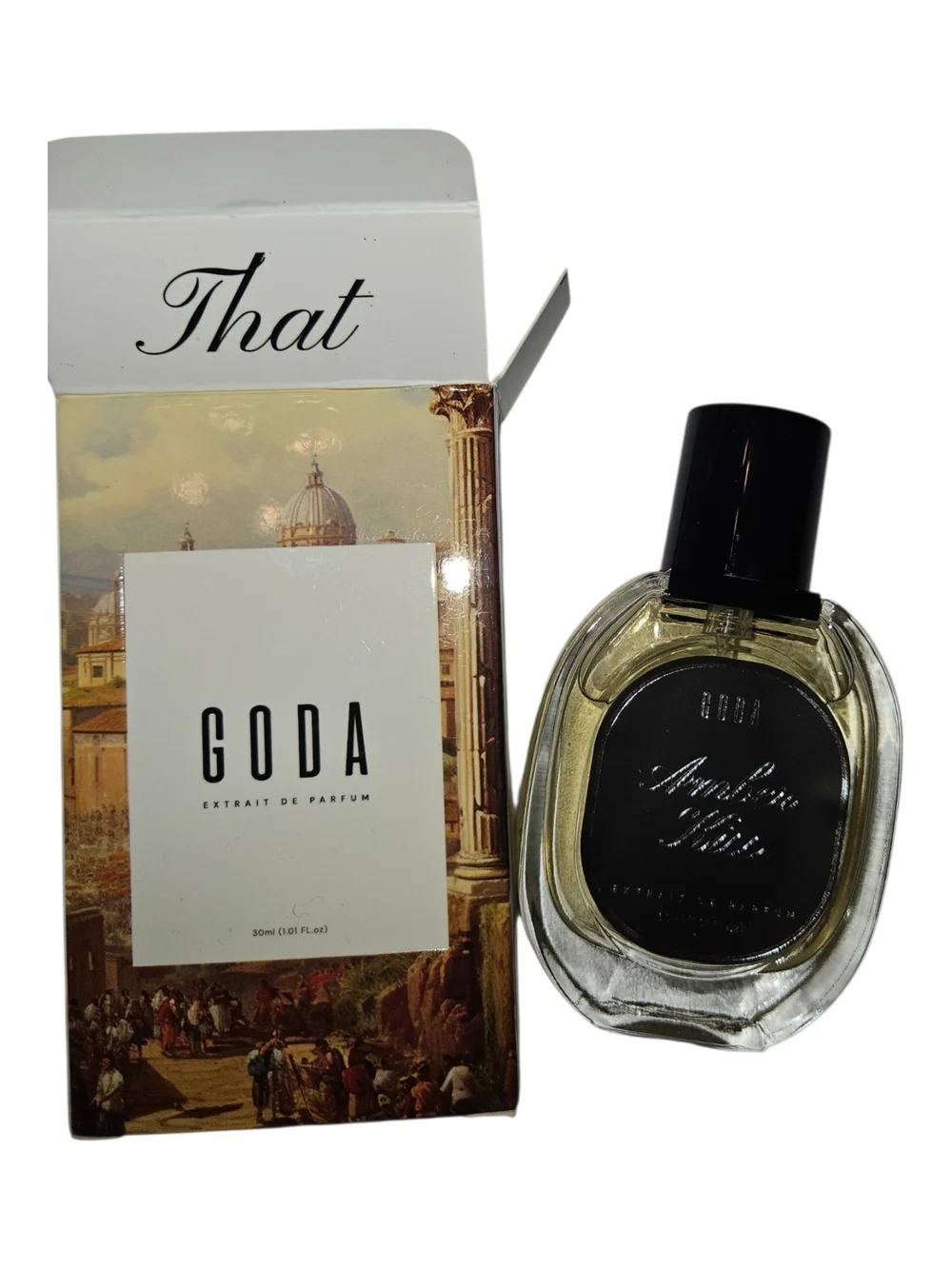 Goda Amber Kiss Fragrance — Black Label and Clear Bottle, 30 ml, NWT